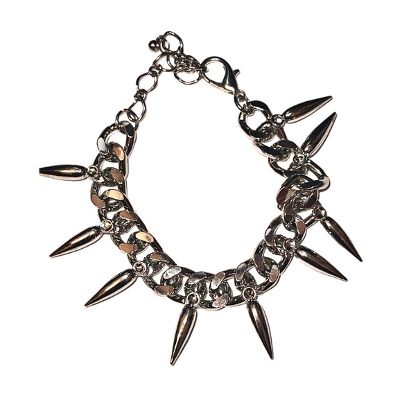 Punk Glam Spherical Spiked Silver Chain Link Bracelet - Picture 9 of 10